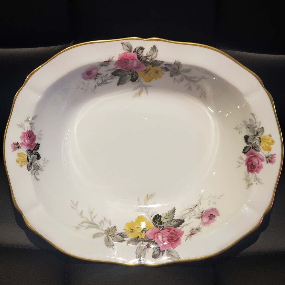 Vtg. Adderley Fine Bone China ALTON 9" Vegetable Server Pink Yellow Roses Leaves
